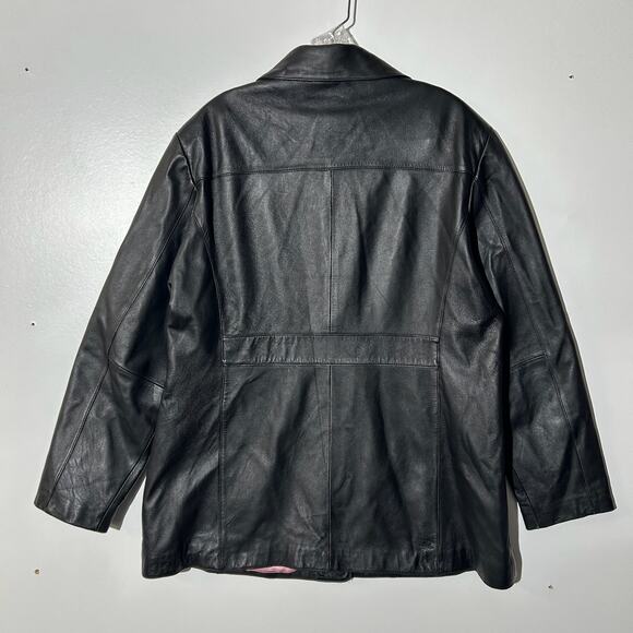 Vintage Wilson Leather Maxima Pink Lining Black Button Up Coat Jacket Women’s L - Picture 5 of 9